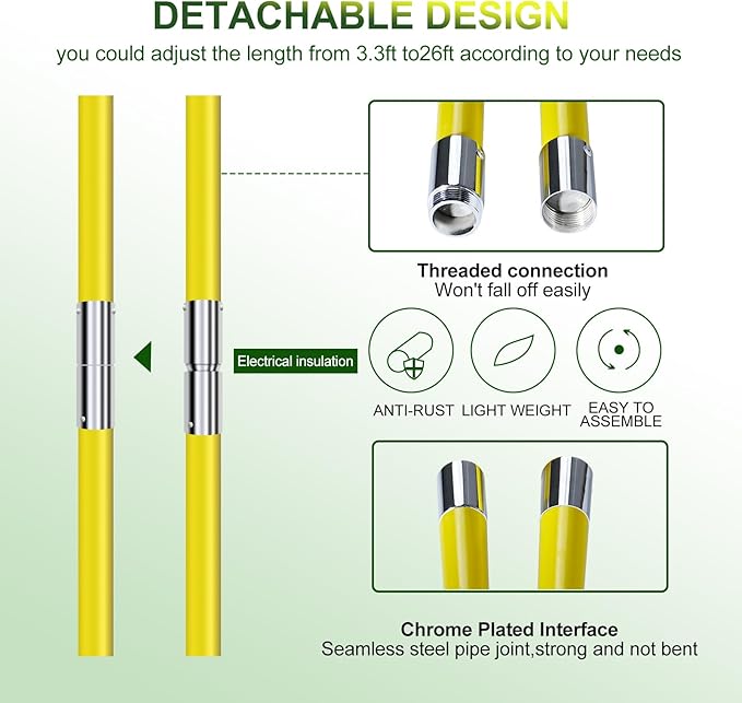 Manual Pole Saw,6.5-20 ft Extendable Pole with Double Lock Design to Reach up 26 ft for High Branches Trimming,SK5 Sharp Three-Sided Sharpened Edges Blade for Pruning Wild Palm Shrub and Tree
