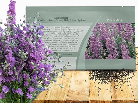 Outsidepride Delphinium Lilac Larkspur Seeds for Planting Outdoors - 1000 Pcs Annual, Self-Seeding, Heat & Drought Tolerant Wildflower Seed, Colorful Blooms for Flower Arrangement & Pollinator Garden