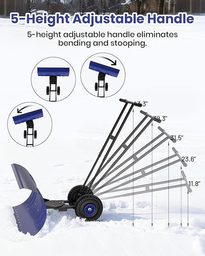 36” Snow Shovel for Driveway,Heavy Duty Wheeled Rolling Shovels 5 Position Angled Blade, Ergonomic Handle & Rubber Wheels for Efficient Snow Removal, Snow Plow for Doorway,Driveway and Sidewalks