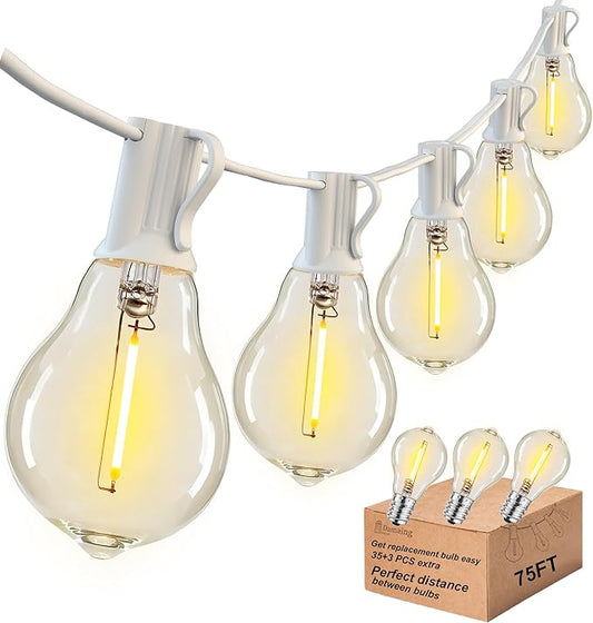 DAMAING Outdoor String Lights 75FT Waterproof Patio Lights with 38 Shatterproof Dimmable Edison LED Bulbs,Connectable Outdoor Lighting for Backyard,Garden and Wedding Outside, 2200K White Cord