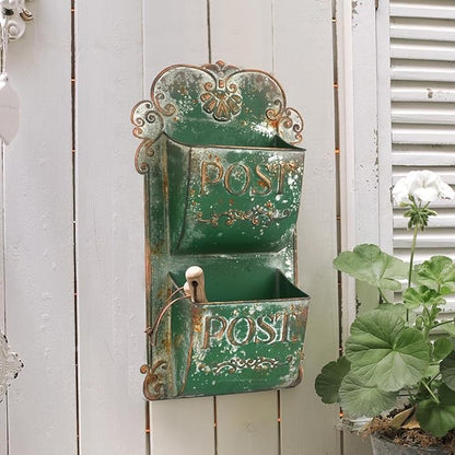 All Chic Wall Hanging Planter Outdoor Wall Planters Metal Wall Planter Flower Pot Double Layer Wall Planters for Indoor Ourtdoor Plants Porch Decor (Green)