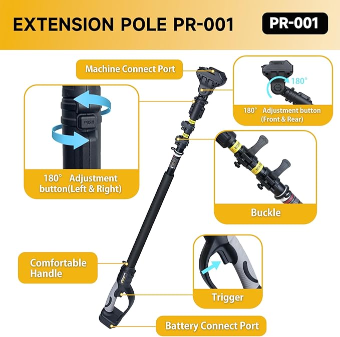 Extendable Pole for Cordless Electric Pruning Shear, Telescopic Pole 4.2-8.2 ft Extension for Gardening Tree Pruner Extended Cutting Reach for Professional Battery Secateurs Heavy Duty