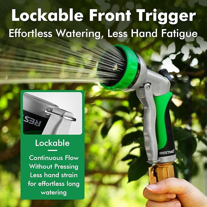 RESTMO Garden Hose Nozzle, Heavy Duty Metal Water Hose Nozzle with 7 Adjustable Spray Patterns, High Pressure Hand Sprayer with Flow Control for Watering Plants & Lawns, Washing Cars & Pets