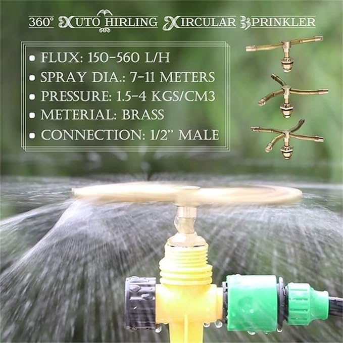 3/4 Arm Automatic Rotary Sprayer, Automatic Rotary Whirling Sprinklers for Plants 360 Degree Rotation Irrigation System Sprinkler Head Spray Diameter of 7-11 Meters for Garden Yard Lawns (2PCS)