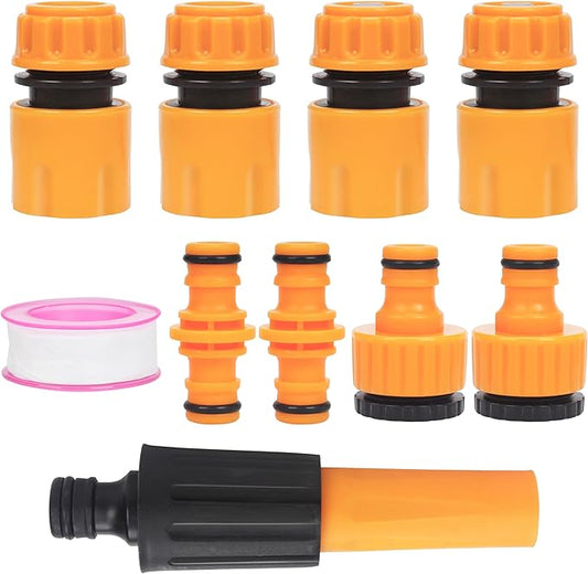 Garden Hose Connectors Fitting Set Hose Pipe Quick Connector Inlet Adapter for Reels and Carts, Water Connection, Hosepipe Fitting Fits 1/2 & 3/4 Inch Universal Tap (9 Fitting, 1 Waterstop)