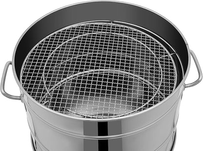 Stainless BBQ Grill Barrel,Portable 360°Smokeless Barbecue Grills,Silver Steel Kebob-Grill with 50 Skewers,Outdoor Cooking and BBQ,Camping Picnic Patio Backyard