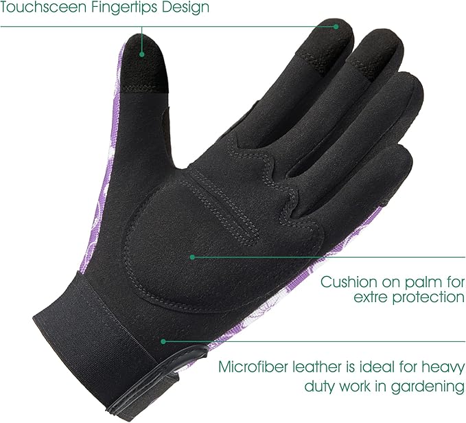 COOLJOB Large Gardening Work Gloves for Women Ladies, Thorn Proof for Rose Pruning, Cactus Handling, Blackberry Bush Planting, Puncture Resistant Anti-Slip Flexible, 1 Pair Purple L