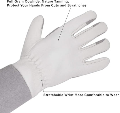 HLDD HANDLANDY Long Gardening Gloves, Leather Thorn Proof Rose Pruning Glove for Men & Women, Great Gift for Gardener