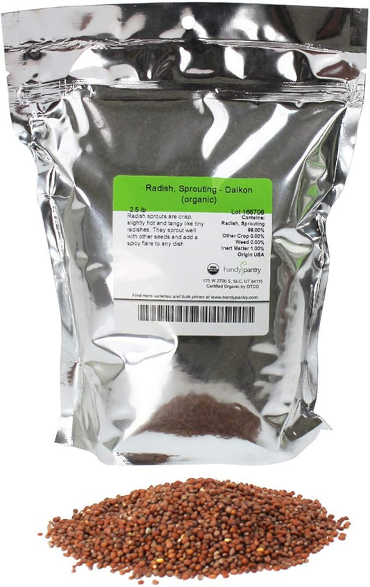 Handy Pantry Organic Radish Sprouting Seeds | 2.5 Pounds Non-GMO Daikon Seed | Bulk Radish Seeds for Planting, Sprouting, & Microgreens