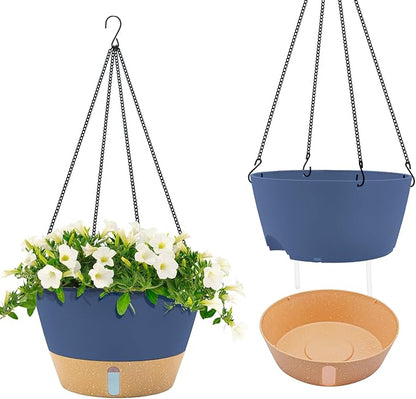 ZMTECH 12 Inch Hanging Planters for Indoor Plants, 2 Pack Self Watering Hanging Planter with Visual Reservoir, Hanging Pots for Plants Outdoor with Drainage Hole and Plant Hanger(12Inch, Blue)