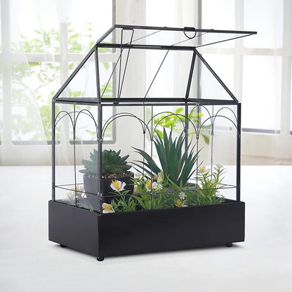 Glass Plant Terrarium with Lid and Tray 9.4"×5.7"×11.2" Geometric Garden Terrarium Glass Container for Plants Indoor Mini Tabletop Greenhouse Orchid Succulent Cacti Planter Kit