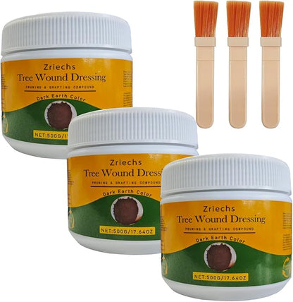 Tree Wound Pruning Sealer,Tree Wound Dressing with Brush, Bonsai Cut Paste, Trees Grafting Supplies, Pruning Sealer for Bonsai, Fruit Trees, Roses (3 PCS,500 g)