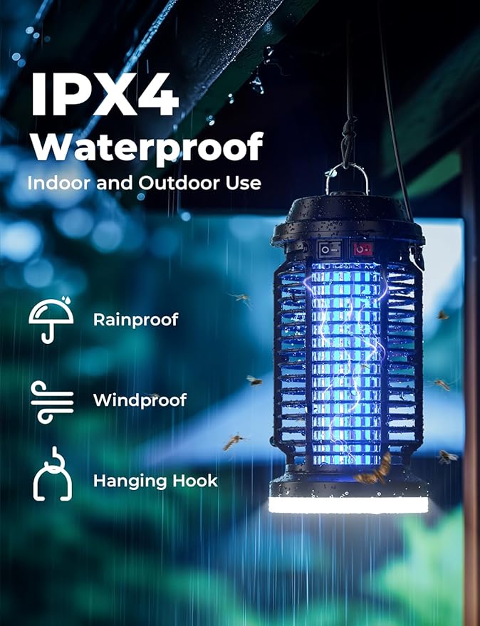 YISSVIC Bug Zapper Outdoor Indoor Waterproof Electric Mosquito Lamp Fly Zapper Killer Effective 4200V Plug in for Home Patio Office Courtyard