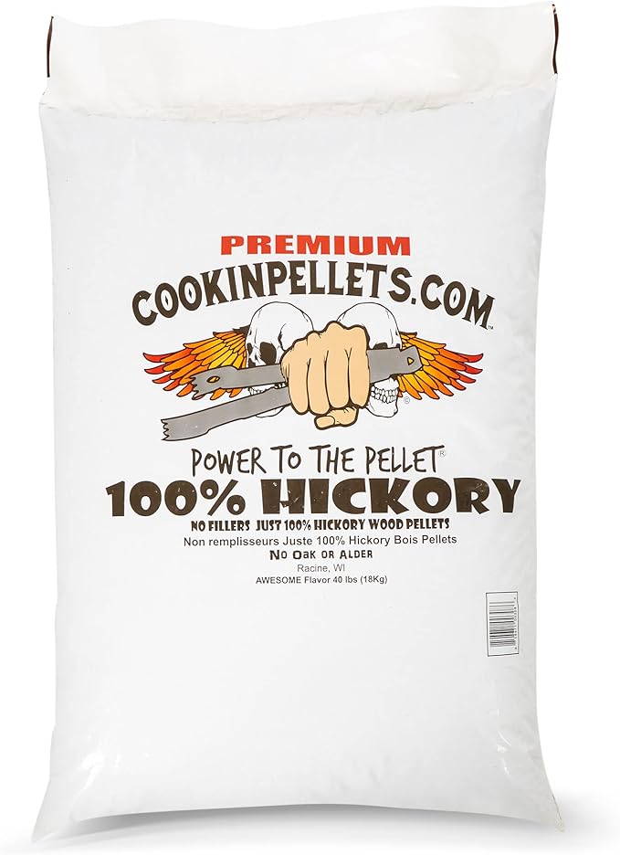 CookinPellets 40-Pound Premium Genuine Hickory Hardwood Grill Smoker Wood Pellets, No Bark, Fillers, and Flavor Oils, for Meat and Veggies (5 Pack)