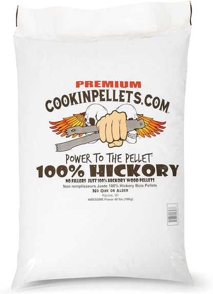 CookinPellets 40-Pound Premium Genuine Hickory Hardwood Grill Smoker Wood Pellets, No Bark, Fillers, and Flavor Oils, for Meat and Veggies (5 Pack)