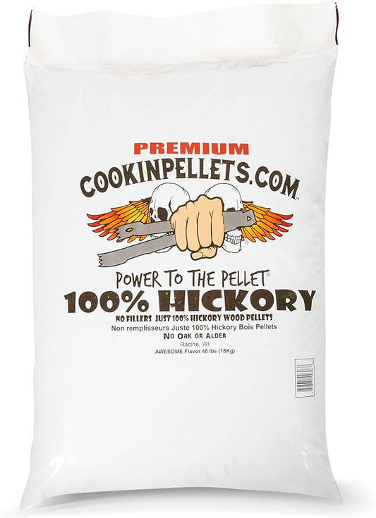 CookinPellets 40-Pound Premium Genuine Hickory Hardwood Grill Smoker Wood Pellets, No Bark, Fillers, and Flavor Oils, for Meat and Veggies (5 Pack)