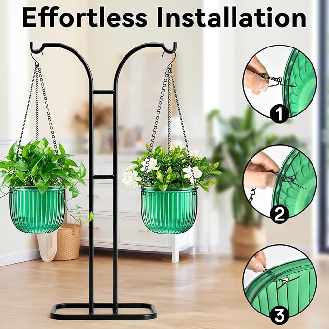 Halatool 2 Pack Self Watering Hanging Planters for Indoor Plants - 6.5 Inch Outdoor Hanging Flower Pots with 2 Metal Chains for Garden Home Wall Decor (Peacock Green)
