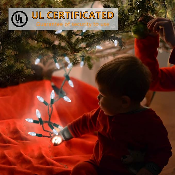 70 Counts C6 Cool White Christmas Lights - 35.5ft Christmas Lights Outdoor, White Christmas Lights Commercial Grade Outdoor Waterproof, Indoor String Lights Green Wire, IP:65, UL