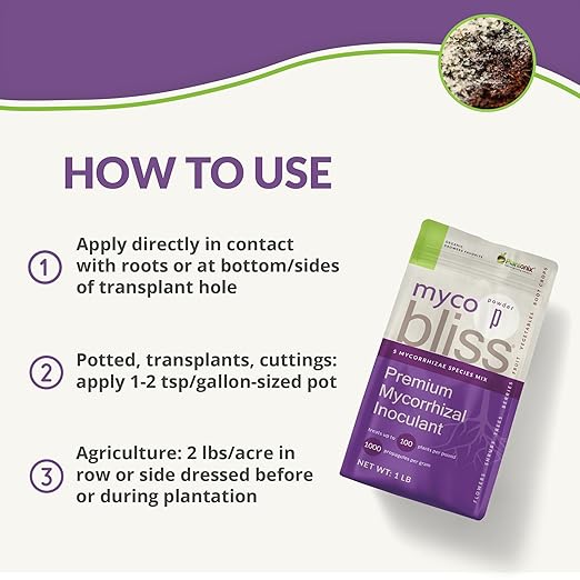 Myco Bliss Powder (1lb) - Mycorrhizal Fungi for Soil - 5 Strain Mycorrhizal Inoculant with 1000 Propagules Per Gram - Highly Concentrated Mycorrhizae for Plants, Potting Soil, & Garden Soil