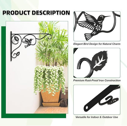 2 Packs Plant Hooks for Hanging, 12 Inch Indoor/Outdoor Metal Wall Black Hangers, Sturdy Plant Bracket for Planters, Wind Chimes, Lanterns, Bird Feeders, Garden, Home, Patio Decor