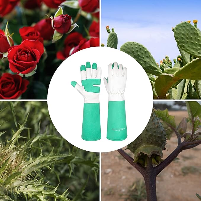 HLDD HANDLANDY Long Gardening Gloves, Leather Thorn Proof Rose Pruning Glove for Men & Women, Great Gift for Gardener
