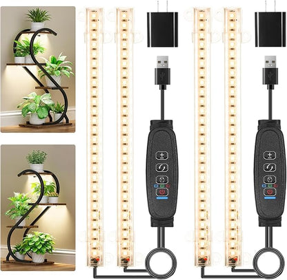 8.6'' Mini Two Strip Growing Lamp for Indoor Plants, 3000K Full Spectrum LED Grow Light Strips with Auto ON/Off 3/9/12H Timer & 10 Dimmable Levels for Green House Succulent (2 Head×2 Pack)