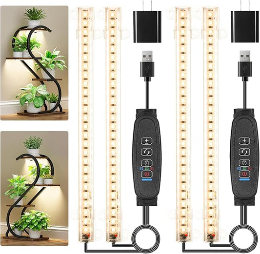 8.6'' Mini Two Strip Growing Lamp for Indoor Plants, 3000K Full Spectrum LED Grow Light Strips with Auto ON/Off 3/9/12H Timer & 10 Dimmable Levels for Green House Succulent (2 Head×2 Pack)