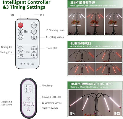 LED Grow Lights for Indoor Plants,LED Plant Grow Light with Stand,Led Full Spectrum,10 Dimmable Levels,3 Modes Timing,Tripod Adjustable 15-72 inch.