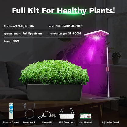 Desktop LED Grow Lights for Indoor Plants, Full Spectrum with UV&IR,bloom veg Modes Remote Control 20" Height Adjustable Stand Hanging Hook for Hydroponics Bonsai Seedlings dimmable Timer Function