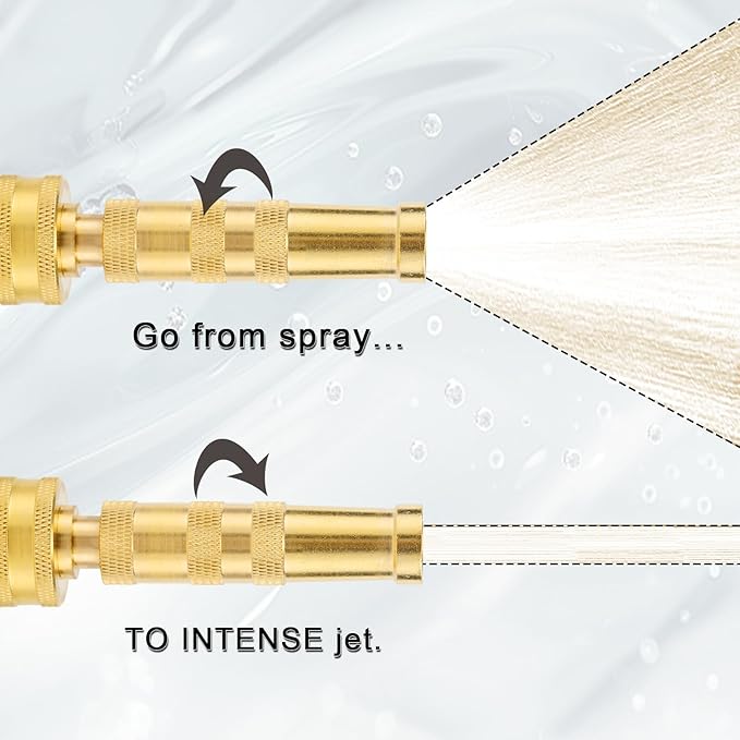 EBH Adjustable Heavy Duty Brass Garden Hose Nozzle - High Pressure Jet Nozzle, 135° Elbow and Comfort Grip with Hose Shut Off Valve, 3/4” GHT Nozzle for Garden Hoses and Car Washes