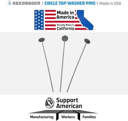 Sandbaggy 12-inch Circle Top Pins - Landscape Staples (Made in The USA) - Garden Stakes for Landscaping, SOD, Weed Barrier Fabric - Heavy Duty Ground Stakes, Lawn Turf Spikes, Decorations (100 Pins)