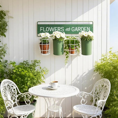 Vintage Metal Hanging Flower Pot Rustic Wall Mounted Planter Bucket 4 Basket Farmhouse Plants Holder with Detachable Hooks for Garden Railing Fence Patio Yard Outdoor Decor Green