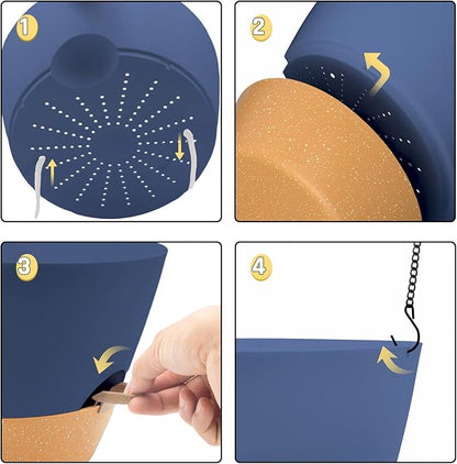 ZMTECH 12 Inch Hanging Planters for Indoor Plants, 2 Pack Self Watering Hanging Planter with Visual Reservoir, Hanging Pots for Plants Outdoor with Drainage Hole and Plant Hanger(12Inch, Blue)