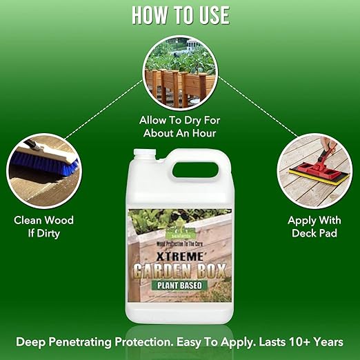 Garden Box Sealer | FDA Food Contact Safe Plant-Based Wood Sealant for Raised Bed, Planter & Pet House. Protects All Wood Types from Water & Weather Damage |