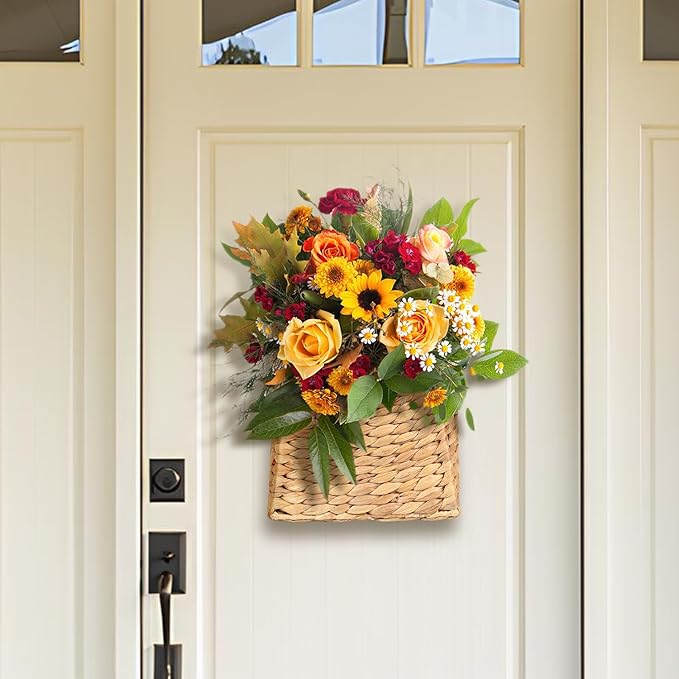Woven Hanging Water Hyacinth Baskets, Hanging Wall Wicker Basket, Handmade Organizer Baskets, Hanging Flower Basket for Shelves, Walls, Doors, Balconies, Front of House, Garden, Farmhouse, Home.