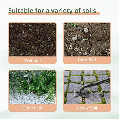 Weed Puller, Manual Weed Remover Tool with Rubber Handle, 6-Tine Forged Manganese Steel Weed Puller Tool Weeder for Yard Farm Garden