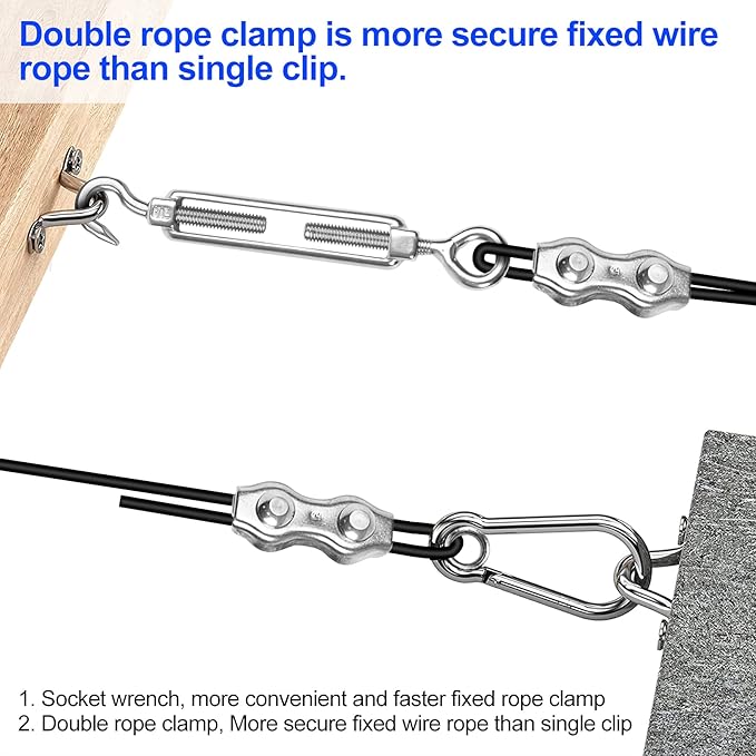 BLIKA String Light Hanging Kits, 250FT Coated Stainless Steel 304 Wire Rope, Outdoor Light Guide Wire, Globe String Light Suspension Kit Included Turnbuckles, Enough Accessories, Use Manual