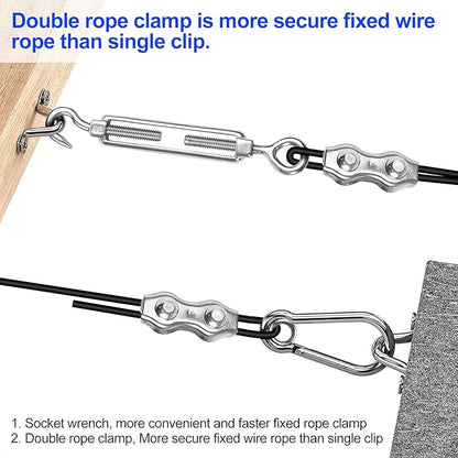 BLIKA String Light Hanging Kits, 250FT Coated Stainless Steel 304 Wire Rope, Outdoor Light Guide Wire, Globe String Light Suspension Kit Included Turnbuckles, Enough Accessories, Use Manual