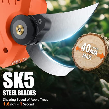 Electric Pruning Shears Cordless, [1.6'' Cutting Diameter] Professional Battery Powered Pruner, Garden Scissors for Tree Trimming Branch Cutter [SK5 Blades] [Brushless Motor] [LCD Display]