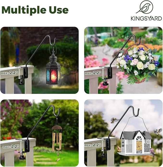 Kingsyard Middium Heavy Duty Deck Hook - 10 inch Metal Deck Railing Hooks for Hanging Bird Feeders, Planters, Suet Baskets, Lanterns, Wind Chimes