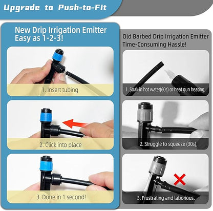 60PCS Push-to-Fit Drip Irrigation Emitters for 1/4 inch Irrigation Tubing, Adjustable 360 Degree Vortex Drip Emitters with Stake, Irrigation Dripper Sprinklers for Drip Irrigation System
