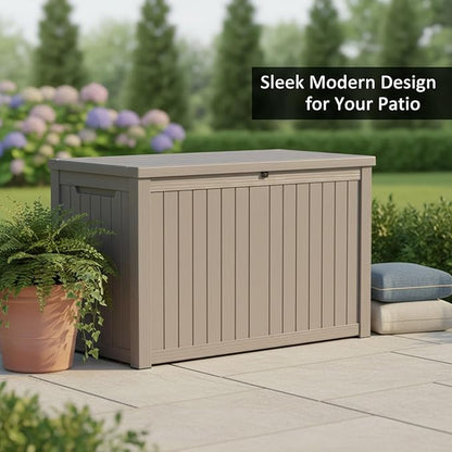 180 Gallon Resin Deck Box with Lockable Lid - Outdoor Waterproof Storage for Patio Furniture, Garden Tools, Cushions & Pool Accessories, All-Weather Wood Grain Design