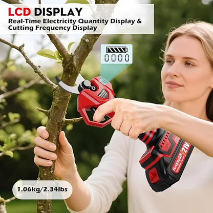 Electric Pruning Shears 21V - Max 1.77"(45mm) Cutting Diameter Cordless Pruning Shears Garden Tool with LCD Display & 2 x 2000mAh Battery & Brushless Motor For Orchard Tree Branch Trimming