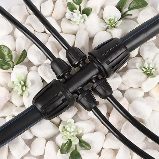 RedChili 12 Pcs 1/2" to 1/4" Drip Irrigation Fittings, Dripline 1/2 Inch (1/2" ID x0.6-0.65" OD) to 1/4 Inch Reducing Tee Adapter Drip Tubing Barbed Lock Nuts 1/2" to 1/4" Irrigation 6 Way Connectors