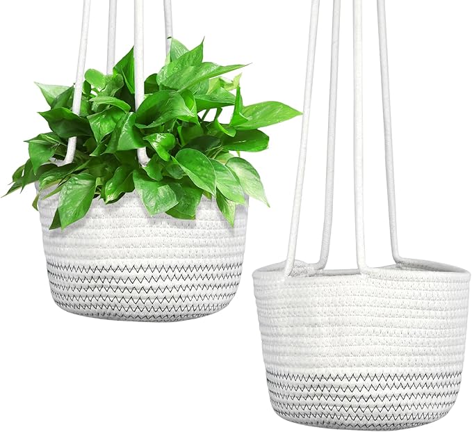 Hanging Planter Basket 2 Pack Jute Hanging Plant Holder Handmade Boho Plant Hangers Rope Woven Hanging Plant Holder Modern Storage Organizer Plant Hangers for Indoor Home Decor