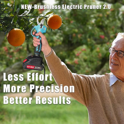 21V Electric Pruning Shears, Tacsaw Upgraded 600W Brushless Electric Pruner with 2×2.0Ah Batteries, 2 Blades, Fast Charger, 1.6" Cutting Diameter, Cordless Pruning Shears for Yards/Outdoors/Farms