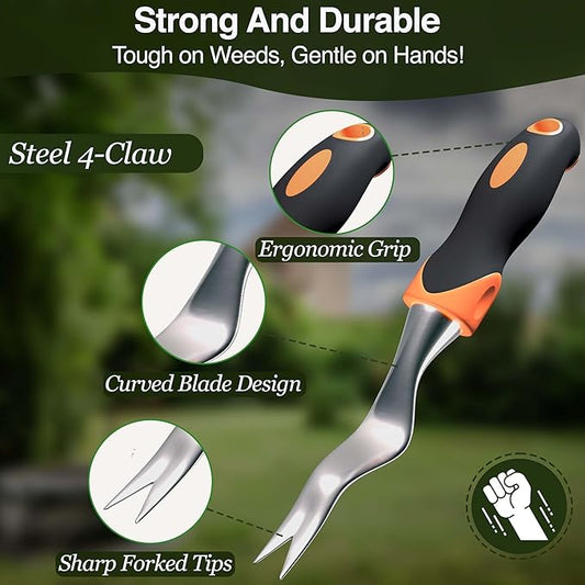 Alloy Steel Weed Puller Tool with Ergonomic Orange & Black Handle | Heavy Duty Weeding Tool for Effortless Root Removal | Durable Hand Tool for Garden & Lawn Weeding Tools Gardening