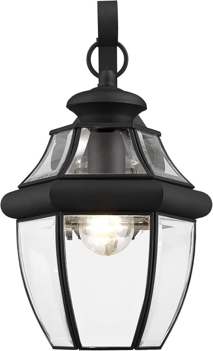 Livex Lighting 2151-04 Monterey 1 Light Outdoor Black Finish Solid Brass Wall Lantern with Clear Beveled Glass, 13" x 8.5" x 8.25"