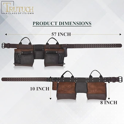 Brown Combine Leather Tool Belt | 11 Pockets Carpenter Tool Bag | Tool Pouch | Handyman | Belts For Men | Drywall Tool Belt | Construction | Framers | Electrician