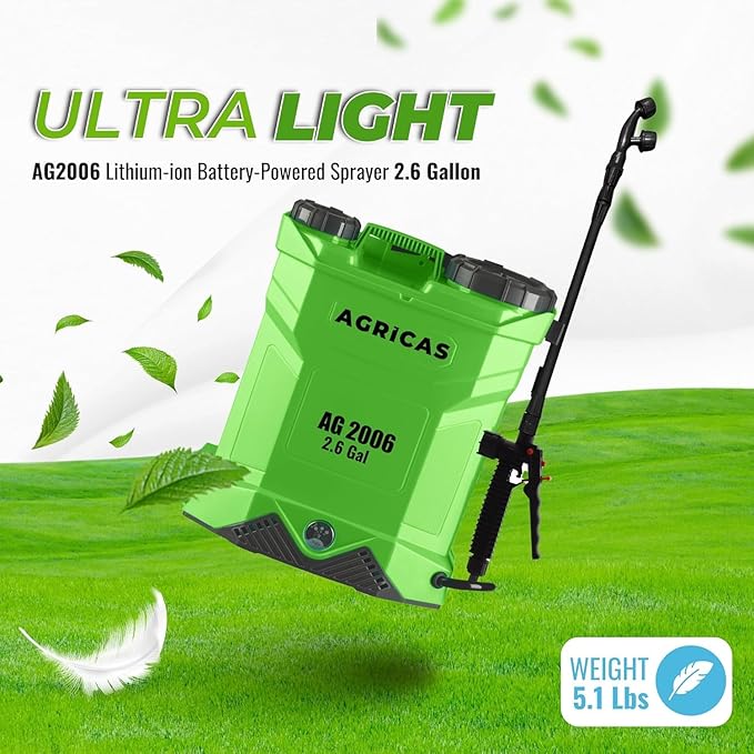 Battery Powered Backpack Sprayer 2.6 Gallon, 0-70 PSI Adjustable Pressure, Long-Lasting Lithium-Ion Battery&Charger, 7 Nozzles, Lawn and Garden Electric Sprayer for Weed/Pest Control Watering and more